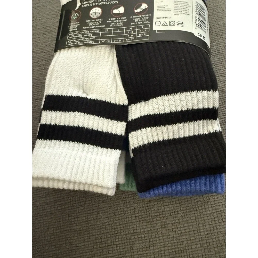 LCKR Youth Crew Socks 6 Pair Cushioned Green Blue White Size S 3Y-5Y NWT